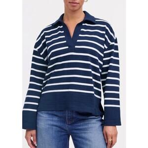 Madewell Chad Striped Rugby Polo True Midnight & White Size  XS Oversized Cotton